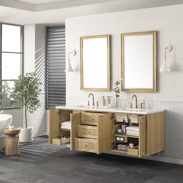 Laurent 72" Double Vanity In Light Natural Oak With White Zeus Top