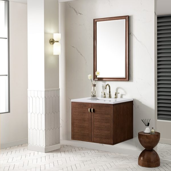 Amberly 30" Bathroom Vanity In Mid-Century Walnut With White Zeus Top