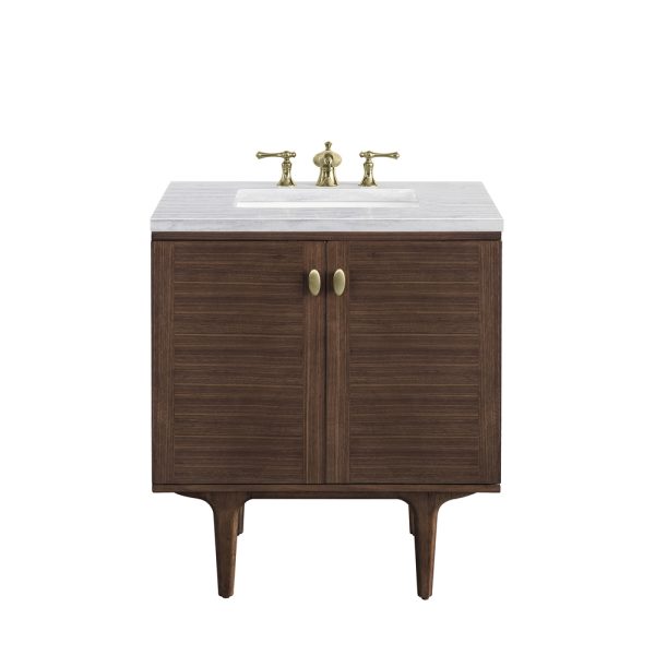 Amberly 30" Bathroom Vanity In Mid-Century Walnut With Arctic Fall Top