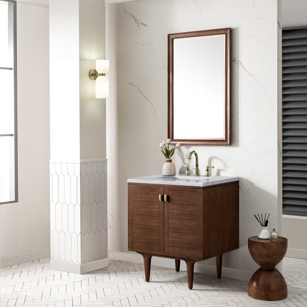 Amberly 30" Bathroom Vanity In Mid-Century Walnut With Arctic Fall Top