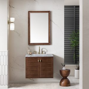 Amberly 30" Bathroom Vanity In Mid-Century Walnut With Carrara Marble Top