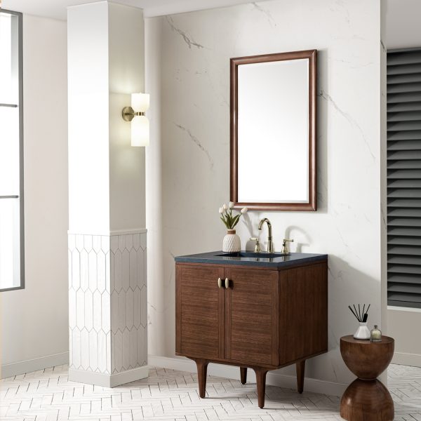 Amberly 30" Bathroom Vanity In Mid-Century Walnut With Charcoal Soapstone Top
