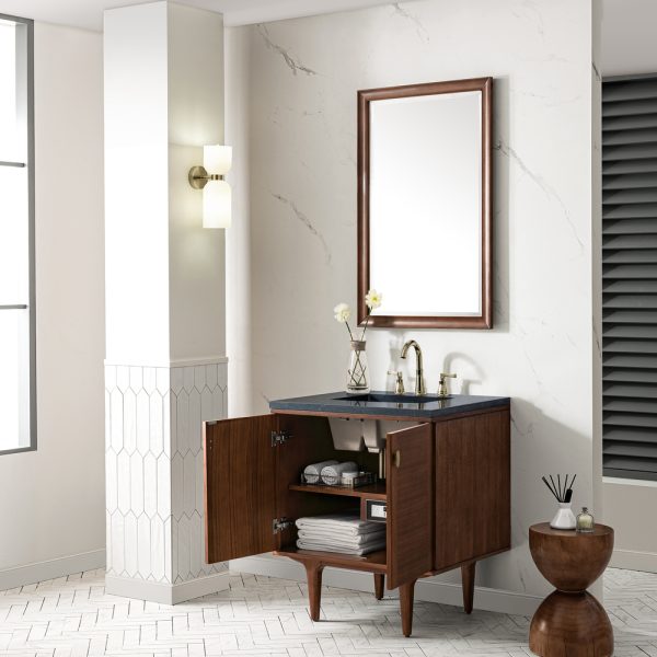 Amberly 30" Bathroom Vanity In Mid-Century Walnut With Charcoal Soapstone Top