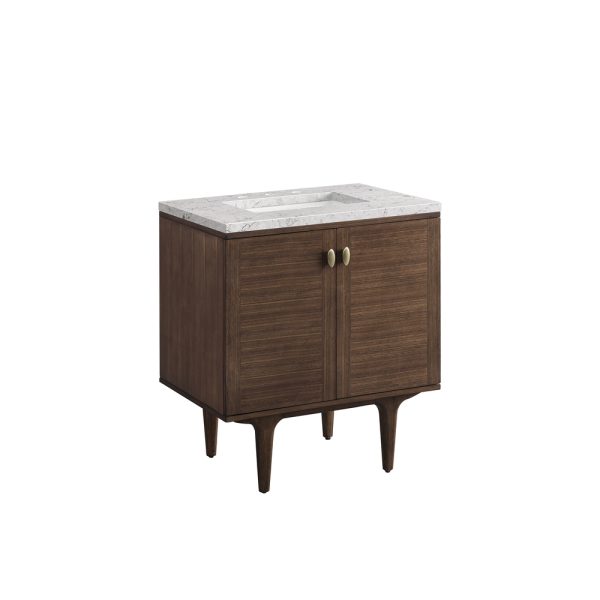 Amberly 30" Bathroom Vanity In Mid-Century Walnut With Eternal Jasmine Pearl Top