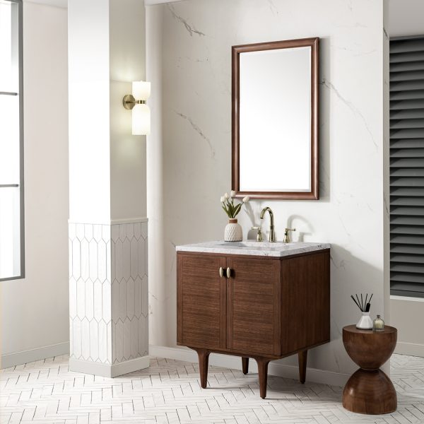 Amberly 30" Bathroom Vanity In Mid-Century Walnut With Eternal Jasmine Pearl Top