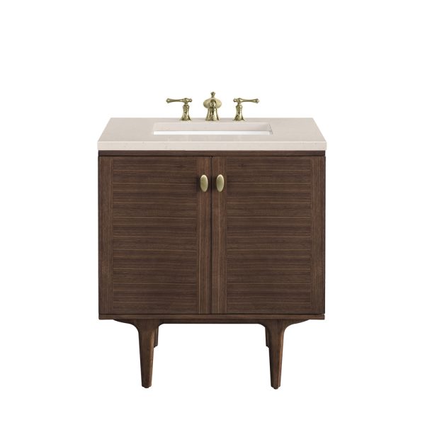 Amberly 30" Bathroom Vanity In Mid-Century Walnut With Eternal Marfil Top