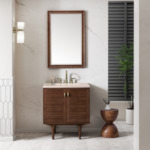 Amberly 30" Bathroom Vanity In Mid-Century Walnut With Eternal Marfil Top