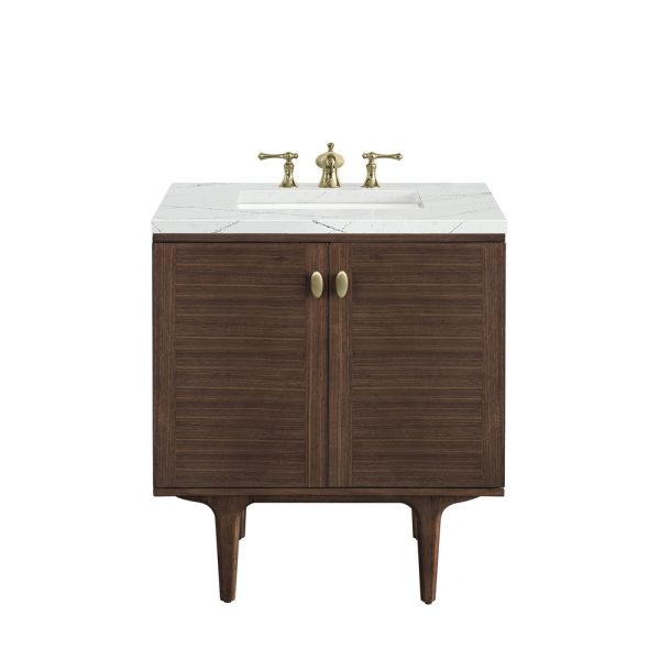 Amberly 30" Bathroom Vanity In Mid-Century Walnut With Ethereal Noctics Top
