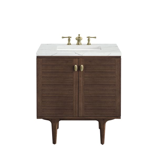 Amberly 30" Bathroom Vanity In Mid-Century Walnut With Ethereal Noctics Top