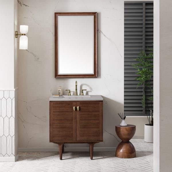 Amberly 30" Bathroom Vanity In Mid-Century Walnut With Eternal Serena Top