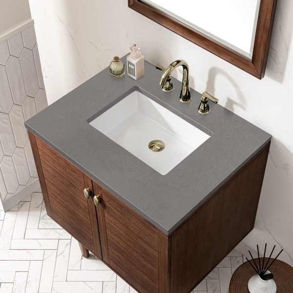 Amberly 30" Bathroom Vanity In Mid-Century Walnut With Gray Expo Top