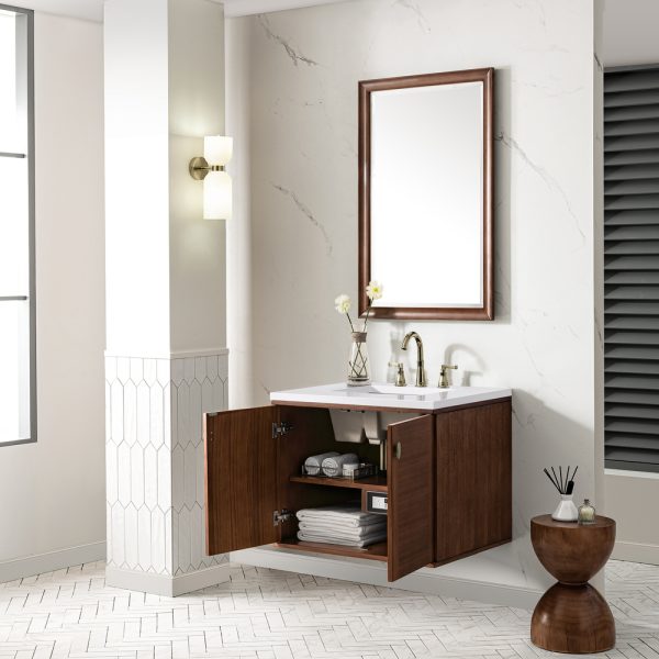 Amberly 30" Bathroom Vanity In Mid-Century Walnut With White Zeus Top