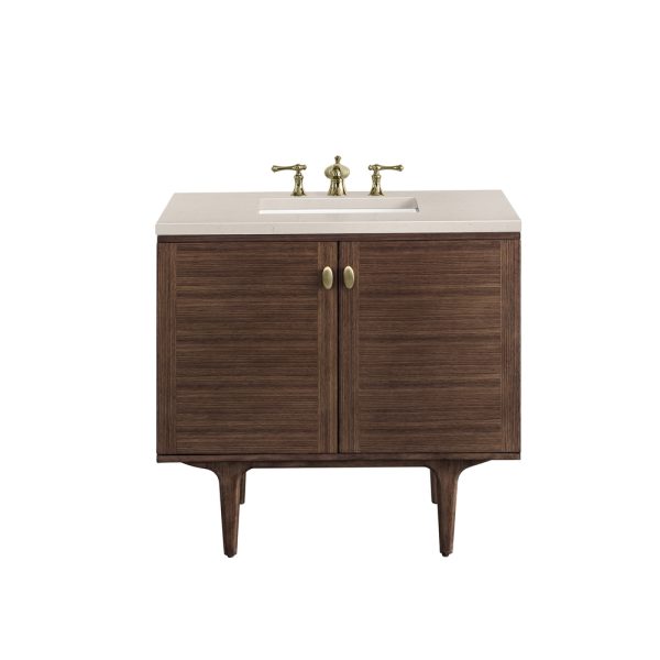 Amberly 36" Bathroom Vanity In Mid-Century Walnut With Eternal Marfil Top