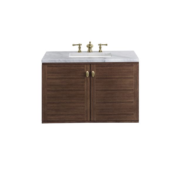 Amberly 36" Bathroom Vanity In Mid-Century Walnut With Carrara Marble Top