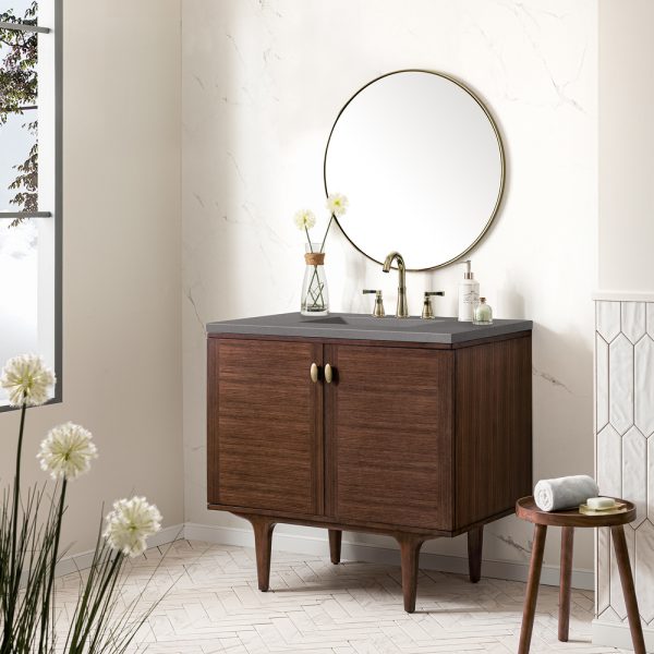 Amberly 36" Bathroom Vanity In Mid-Century Walnut With Gray Expo Top