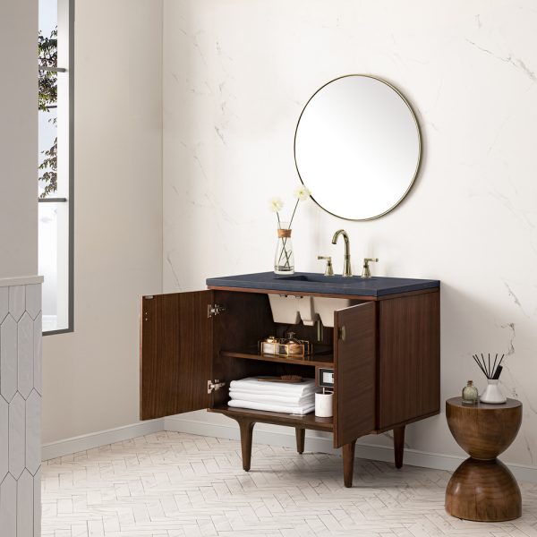 Amberly 36" Bathroom Vanity Cabinet In Mid-Century Walnut