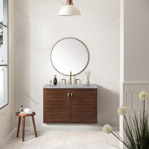 Amberly 36" Bathroom Vanity In Mid-Century Walnut With Eternal Jasmine Pearl Top