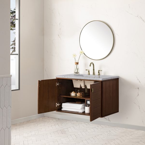 Amberly 36" Bathroom Vanity In Mid-Century Walnut With Eternal Jasmine Pearl Top