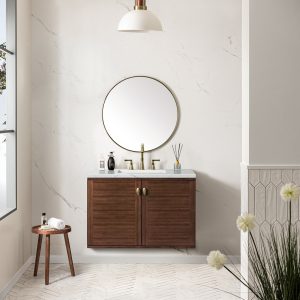 Amberly 36" Bathroom Vanity In Mid-Century Walnut With Ethereal Noctics Top