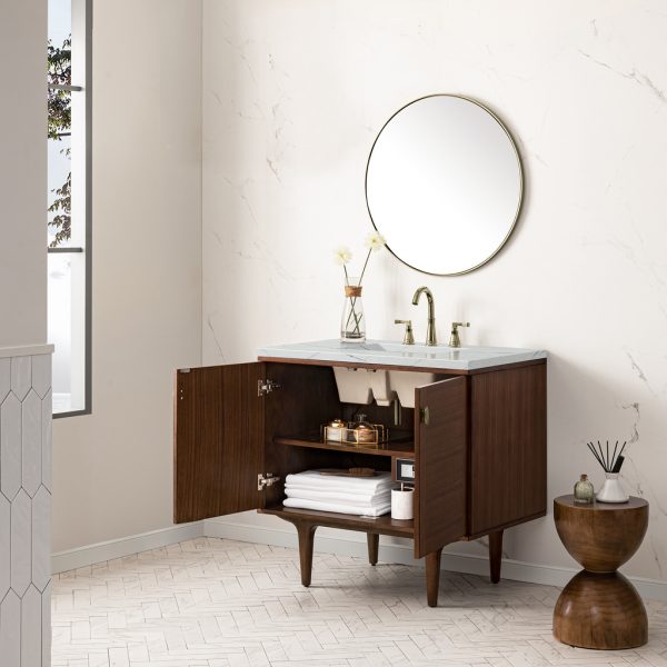 Amberly 36" Bathroom Vanity In Mid-Century Walnut With Ethereal Noctics Top