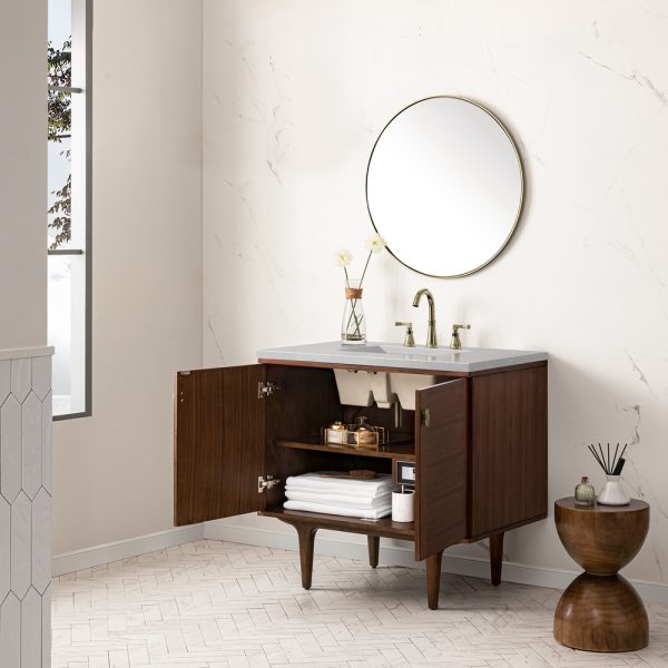 Amberly 36" Bathroom Vanity In Mid-Century Walnut With Eternal Serena Top