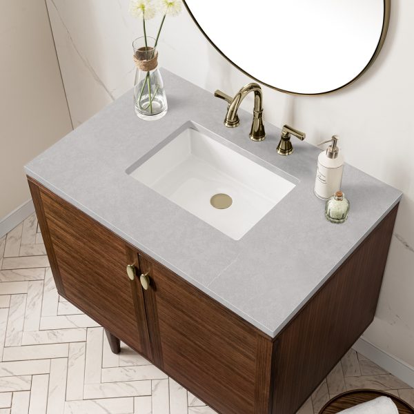 Amberly 36" Bathroom Vanity In Mid-Century Walnut With Eternal Serena Top