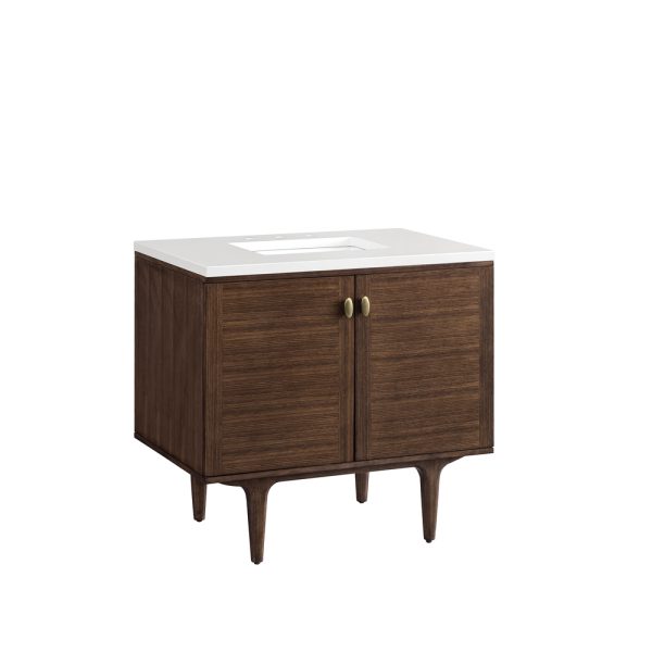 Amberly 36" Bathroom Vanity In Mid-Century Walnut With White Zeus Top