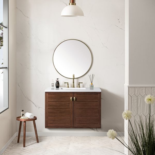 Amberly 36" Bathroom Vanity In Mid-Century Walnut With White Zeus Top
