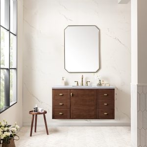 Amberly 48" Single Vanity In Mid-Century Walnut With Arctic Fall Top