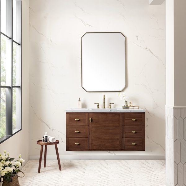 Amberly 48" Single Vanity In Mid-Century Walnut With Ethereal Noctis Top