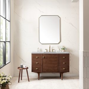 Amberly 48" Single Vanity In Mid-Century Walnut With Carrara Marble Top