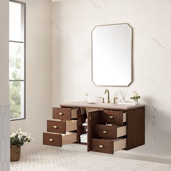 Amberly 48" Single Vanity In Mid-Century Walnut With Eternal Marfil Top