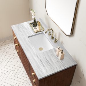 Amberly 48" Single Vanity In Mid-Century Walnut With Arctic Fall Top