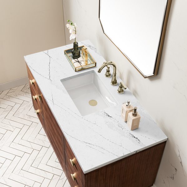 Amberly 48" Single Vanity In Mid-Century Walnut With Ethereal Noctis Top