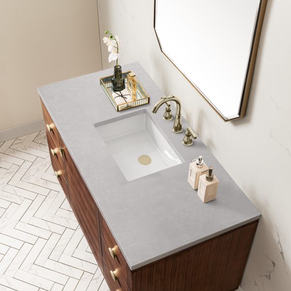 Amberly 48" Single Vanity In Mid-Century Walnut With Eternal Serena Top