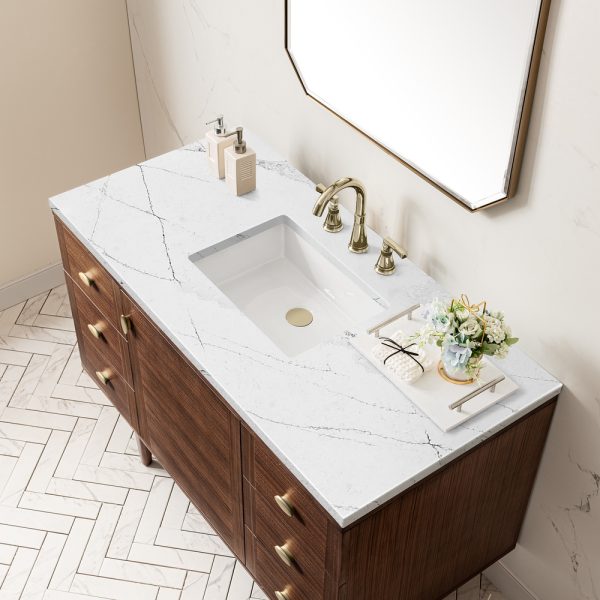 Amberly 48" Single Vanity In Mid-Century Walnut With Ethereal Noctis Top