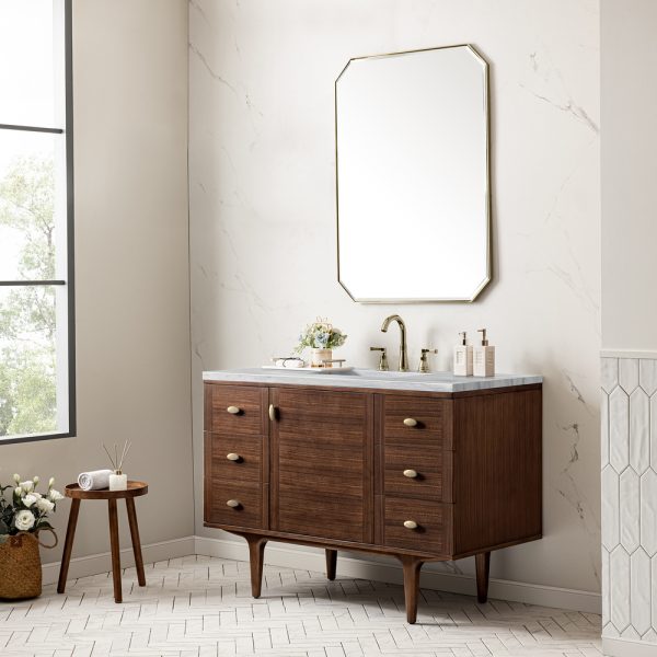 Amberly 48" Single Vanity In Mid-Century Walnut With Arctic Fall Top