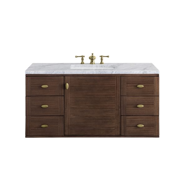 Amberly 48" Single Vanity In Mid-Century Walnut With Carrara Marble Top