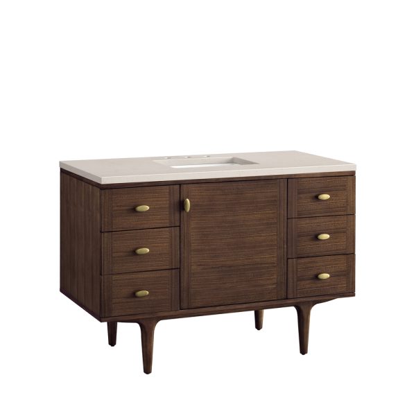 Amberly 48" Single Vanity In Mid-Century Walnut With Eternal Marfil Top