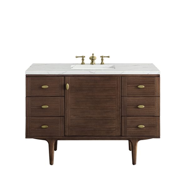 Amberly 48" Single Vanity In Mid-Century Walnut With Ethereal Noctis Top