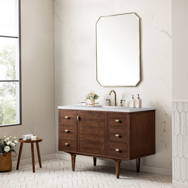 Amberly 48" Single Vanity In Mid-Century Walnut With White Zeus Top