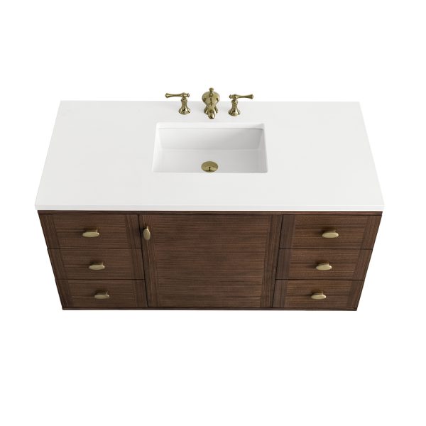 Amberly 48" Single Vanity In Mid-Century Walnut With White Zeus Top