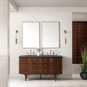 Amberly 60" Double Vanity In Mid-Century Walnut With Charcoal Soapstone Top