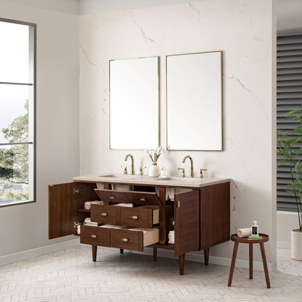Amberly 60" Double Vanity In Mid-Century Walnut With Etenal Marfil Top