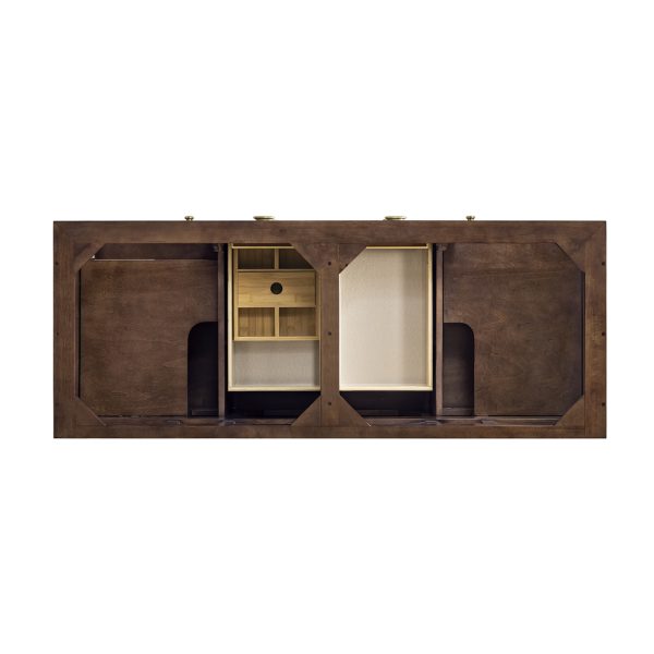 Amberly 60" Double Bathroom Vanity Cabinet In Mid-Century Walnut