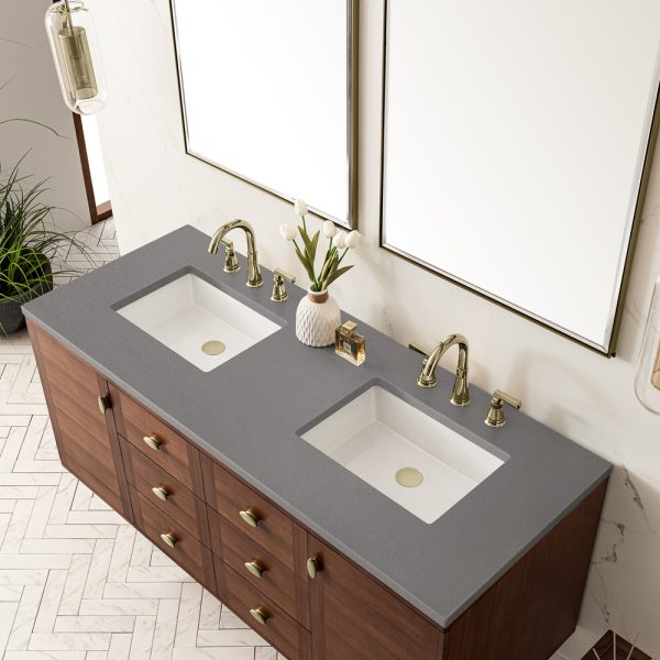 Amberly 60" Double Vanity In Mid-Century Walnut With Grey Expo Top