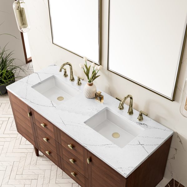 Amberly 60" Double Vanity In Mid-Century Walnut With Ethereal Noctics Top