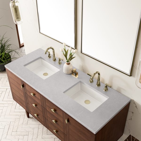 Amberly 60" Double Vanity In Mid-Century Walnut With Eternal Serena Top
