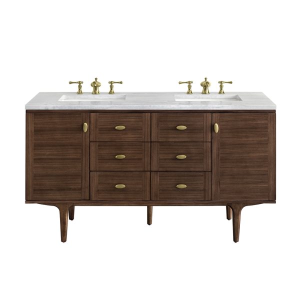 Amberly 60" Double Vanity In Mid-Century Walnut With Arctic Fall Top