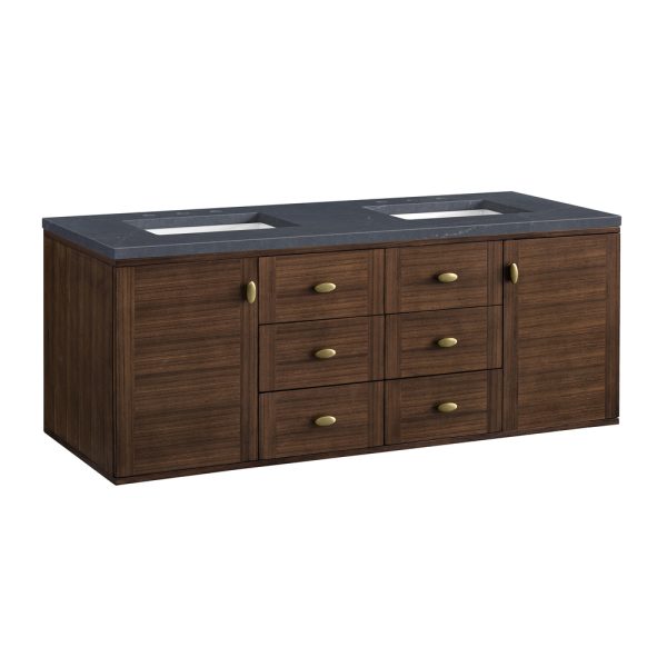 Amberly 60" Double Vanity In Mid-Century Walnut With Charcoal Soapstone Top